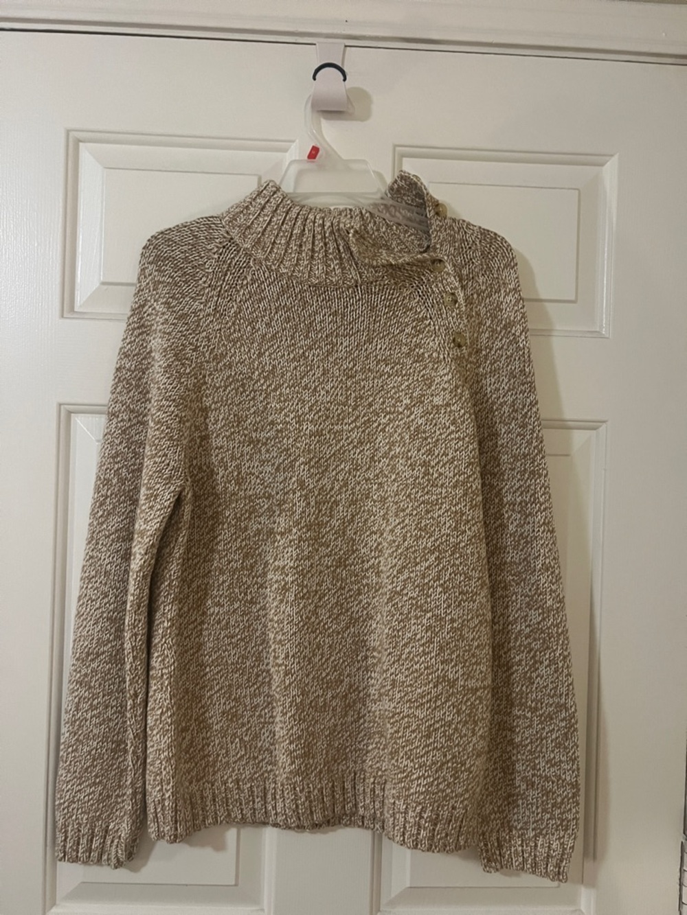 Chaps Beige Marled Button-Shoulder Turtleneck Sweater